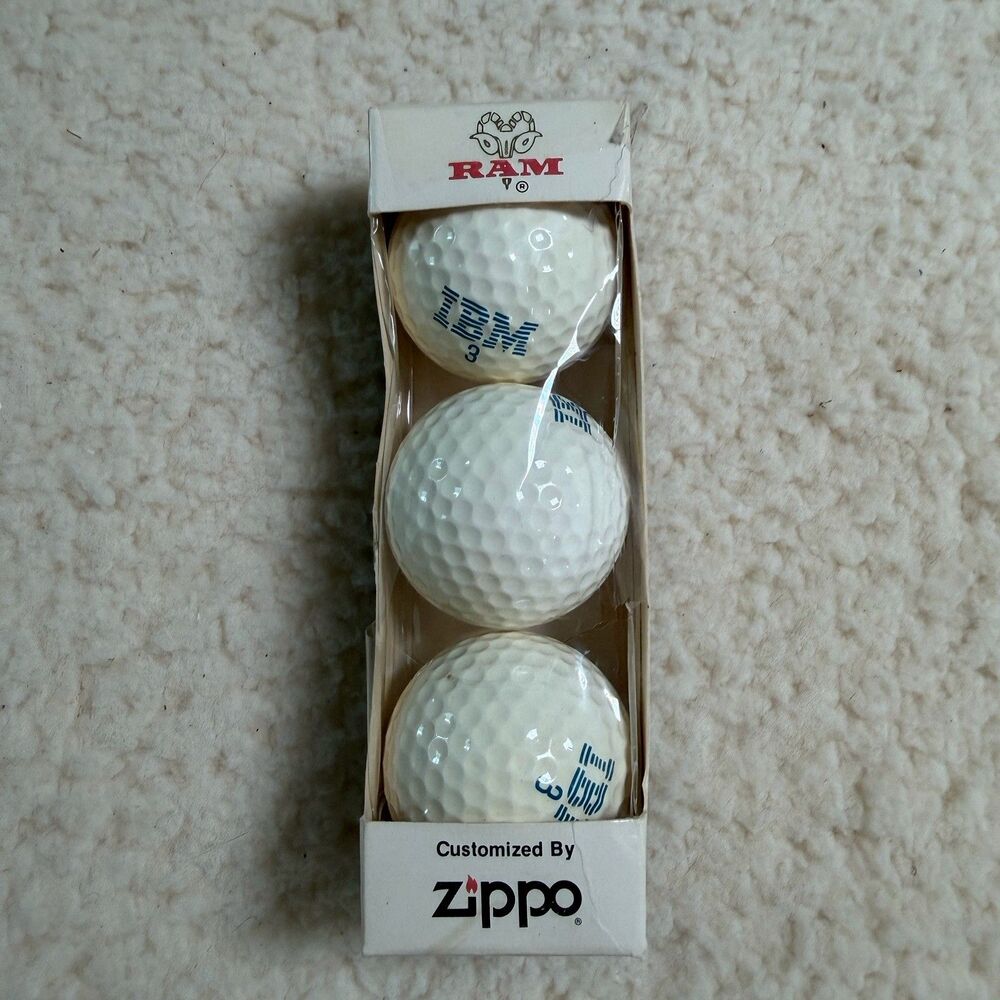 RARE Vintage IBM Logo Golf Ball RAM 3 Pack Sleeve